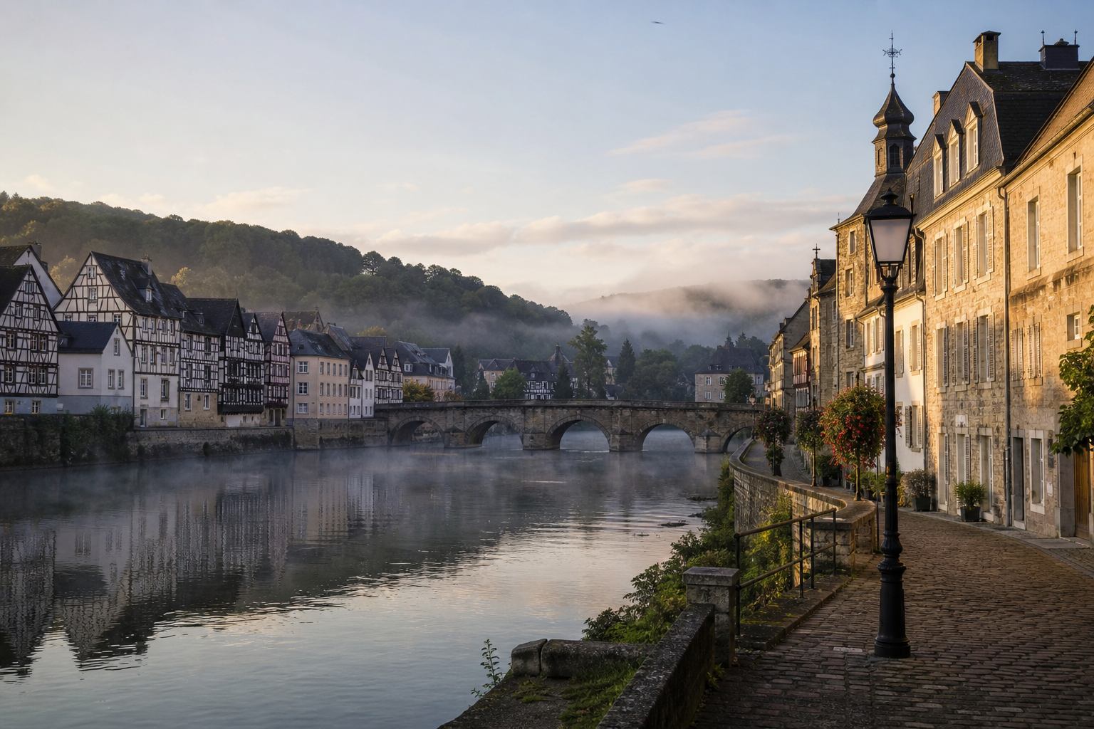 Historische Stadt an einem Fluss in Deutschland